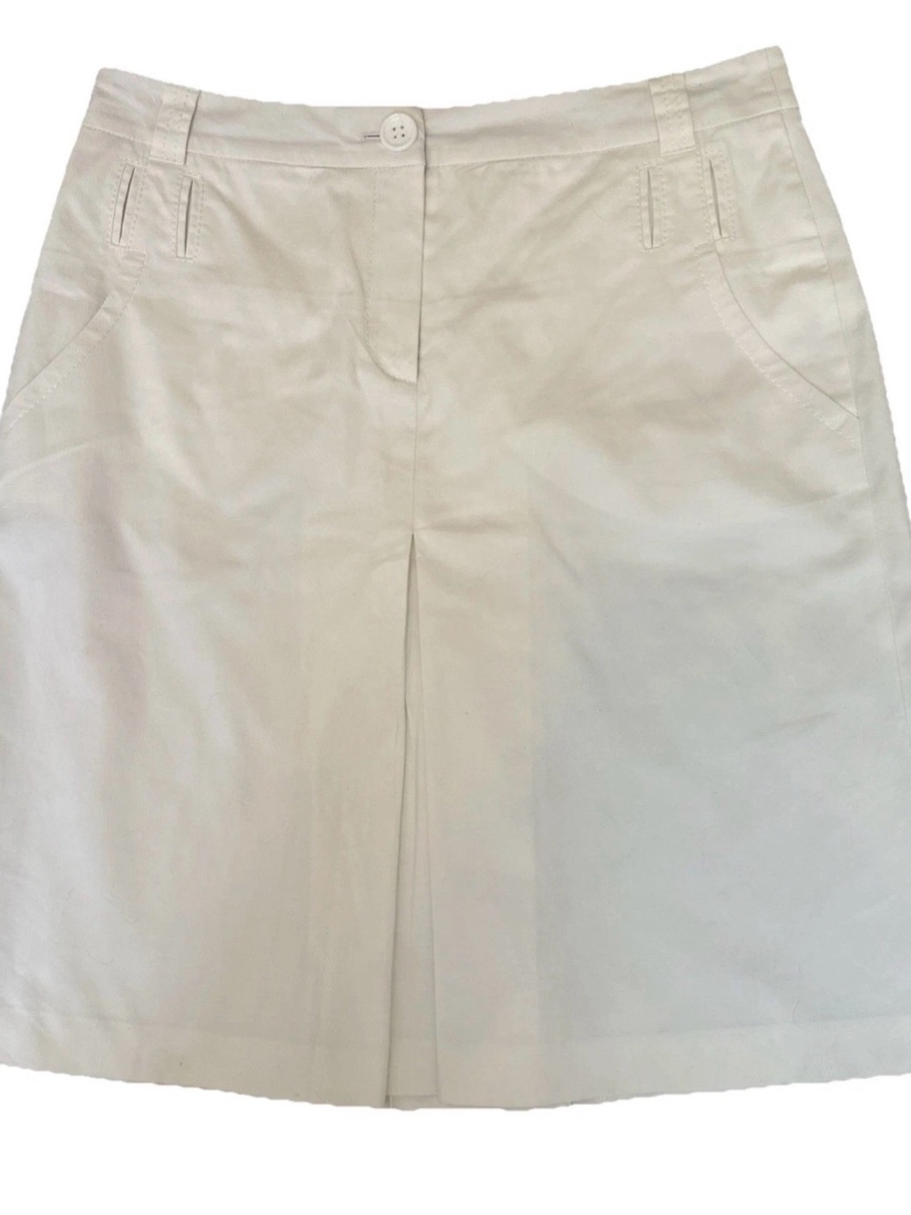 Escada Ivory Skirt 40 Box Pleat A-Line Twill Knee Length Cotton Silk Pockets Vtg - Picture 3 of 5
